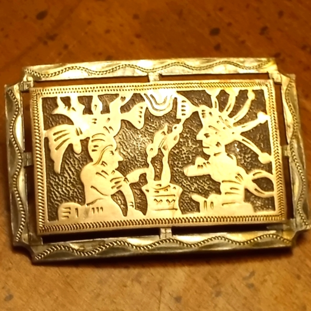 Guatemalan 900 Silver and 10K Gold Vintage Brooch